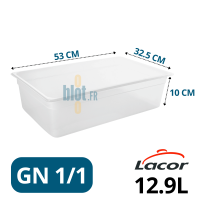 bac gastronorme gn 1/1 polypropylène 12,9l vue de côté avec dimensions affichées