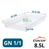 bac gastronorme gn 1/1 polypropylène hauteur 6,5 cm avec dimensions 53x32,5 cm