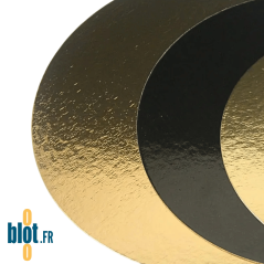 Détail de la finition or et noire du rond carton pâtissier.