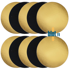 Face noire et face or du rond carton 24 cm montrées séparément.