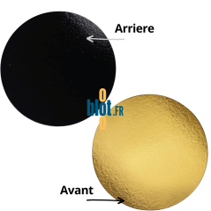 Rond carton double face or et noir en gros plan au format 26 cm.