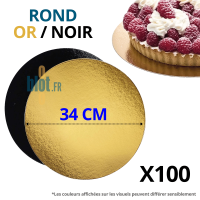 Rond carton or/noir 34 cm présenté en recto verso avec indication du diamètre.