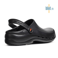 Vue arrière du sabot EVA noir T45 montrant la bride rabattable.