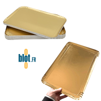 Plateau traiteur or rigide 28×42 cm en carton alimentaire ingraissable.