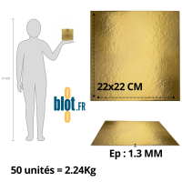 Comparatif d’échelle du carré carton pâtissier 22x22 cm tenu en main pour visualiser le format réel du support.