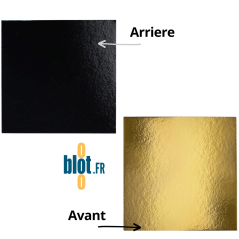 Face arrière noire mate et avant doré du support carton carré 28x28 cm, finition sobre pour présentation professionnelle.