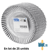 Lot de 25 assiettes en carton argent empilées, finition brillante, format rond Ø28,5 cm