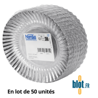 Lot de 50 assiettes en carton argent empilées, finition brillante, format rond Ø16,5 cm