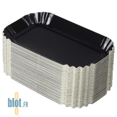 Lot de mini assiettes rectangulaires en carton noir empilées format 9,5×5 cm pour usage traiteur