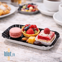 Mini assiette rectangulaire noire 9,5×5 cm avec mignardises et pâtisserie individuelle