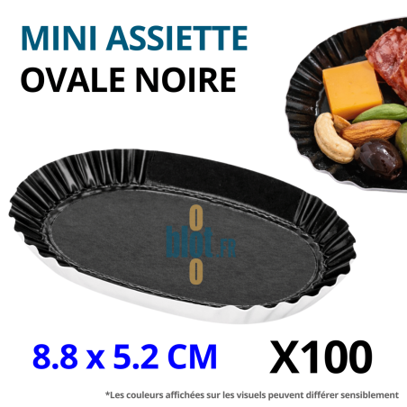 Mini assiette ovale en carton noire 8,8 x 5,2 cm pour dégustation cocktail