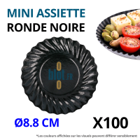 Mini assiette ronde en carton noir Ø8,8 cm vue de dessus pour dégustation cocktail professionnelle