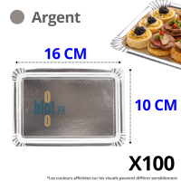 Ravier rectangulaire en carton argent 10 x 16 cm vue de dessus sur fond blanc pour présentation traiteur