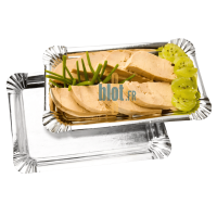 Ravier carton argent rectangulaire 10 x 16 cm avec présentation de fromages et garnitures froides