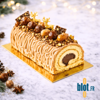 Bûche roulée présentée sur semelle carton or rectangulaire 25x10,4 cm usage professionnel