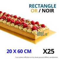 Support gâteau rectangle carton or noir 20x60 cm avec dessert long format