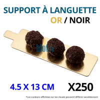 Support à languette carton or noir 4,5x13 cm avec truffes chocolat en présentation individuelle