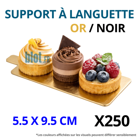 Support carton or avec languette présentant mini tartelettes individuelles sur fond blanc