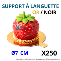 Support rond carton or noir avec languette pour dessert individuel Ø7 cm