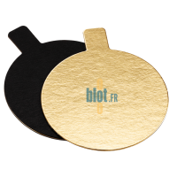 Plateau pâtisserie rond or noir avec languette pour présentation professionnelle