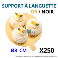 Support rond à languette carton or noir Ø8 cm pour dessert individuel