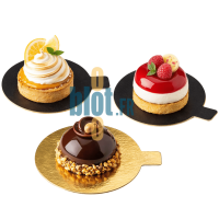 Support macaron XL rond or noir Ø8 cm en carton alimentaire