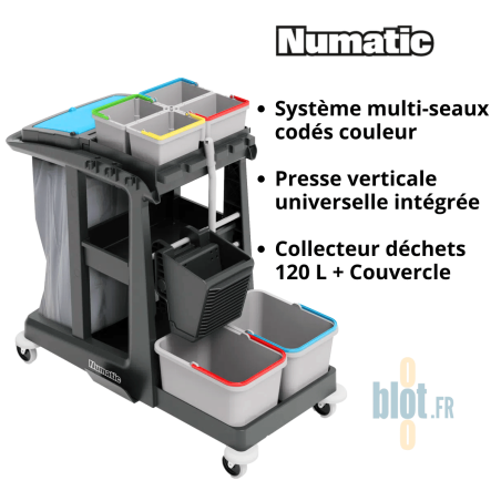 Chariot ECO-Matic 3 ReFlo avec multi-seaux codés couleur et presse verticale intégrée