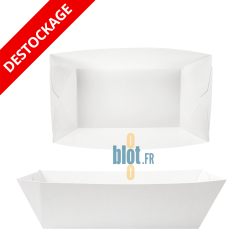 Barquette carton blanc empilable vue dessus et profil pour vente à emporter