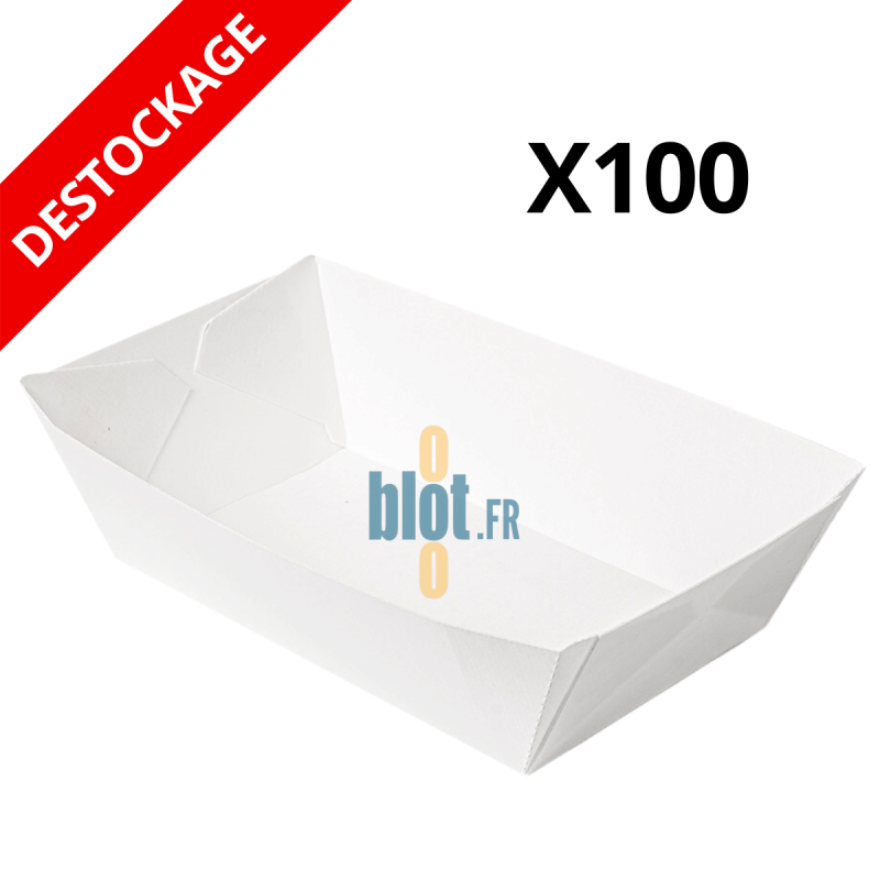 DESTOCKAGE ! (X100) - Barquette carton blanc - (17×9,7×6,3 CM)