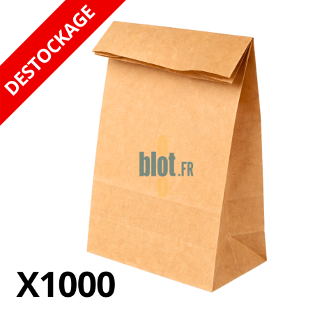 Sac cabas kraft SOS sans anses naturel 14+8×24 cm plié avec soufflets latéraux pour vente à emporter professionnelle.