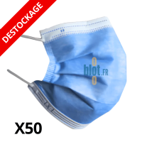 Masque chirurgical Type IIR bleu à élastiques, vue produit plié, non tissé polypropylène, usage professionnel, norme EN 14683.