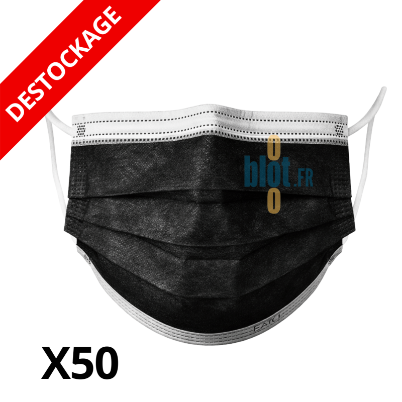 DESTOCKAGE ! (X50) - Masques chirurgicaux Type IIR noir à élastiques