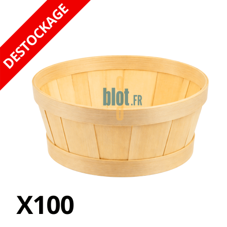 Panier bois rond en peuplier naturel Ø211 mm vide sur fond blanc pour présentation alimentaire