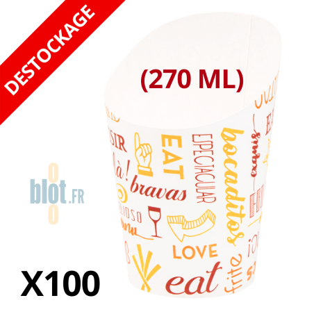 Gobelet à frites carton blanc 270 ml vue produit sur fond blanc