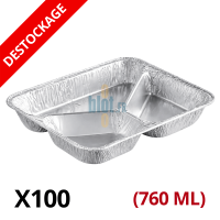 Plat aluminium 3 compartiments PC3 vide vue en angle format professionnel 227 x 178 mm