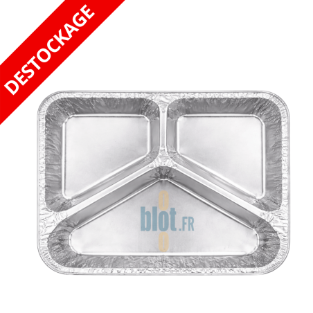 DESTOCKAGE ! (X100) - Plat Alu 3 compartiments - (22.7×17.8×3 CM)