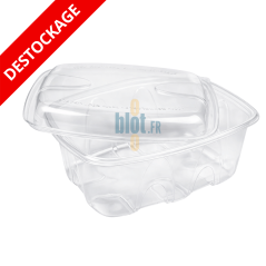 Barquette plastique alimentaire Archipack 500 ml transparente avec couvercle fermé vue produit.
