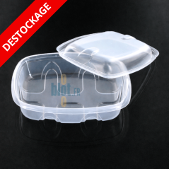 Barquette Archipack 500 ml ouverte montrant le couvercle séparé et la cuve transparente.