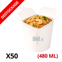 Récipient carton micro-ondable blanc 480 ml avec nouilles et crevettes pour vente à emporter