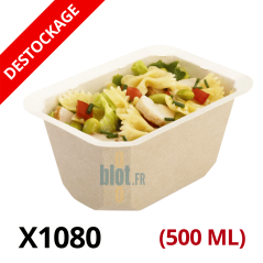 Barquette scellable kraft Food K 500 ml avec préparation alimentaire, intérieur PP blanc et format rectangulaire 137 x 96 mm