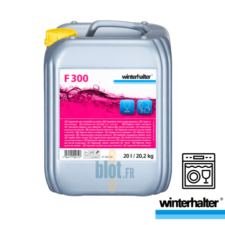 Détergent liquide F300 Winterhalter 20 L au chlore actif pour lave-vaisselle professionnel