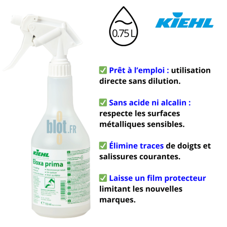 Eloxa Prima nettoyant métaux prêt à l’emploi 750 ml – entretien inox et aluminium sans acide