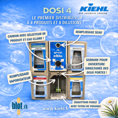 Centrale de dilution professionnelle DOSI 4 KIEHL avec indications remplissage seau et vaporisateur.