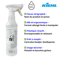 Flacon vide sérigraphié Kiehl Ambital ECO 500 ml avec pistolet mousse et bouchon gicleur pour centrale de dilution