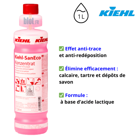 Saneco Concentré (1L) – Nettoyant sanitaire parfumé - Ecolabel - Vue principale et ses caractéristiques