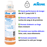 ARENAS-compact 1L lessive professionnelle liquide concentrée blanchisserie lavage machine 30 à 90 degrés