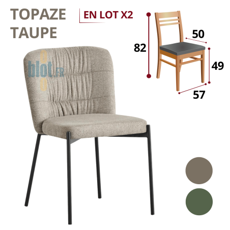 chaise TOPAZE taupe lot de 2 chaises professionnelles tissu taupe pieds acier noir