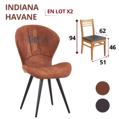 chaise INDIANA havane lot de 2 chaises restaurant simili cuir havane pieds métal noir dimensions 94 × 51 × 61 cm