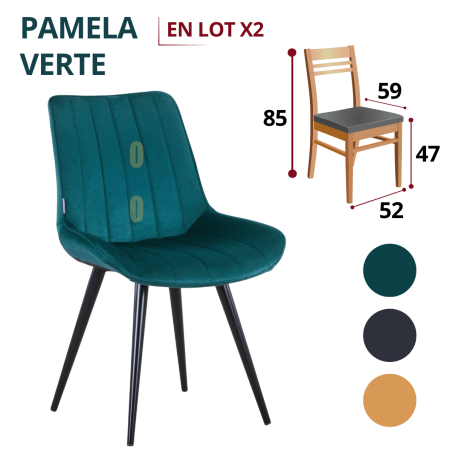 chaise PAMELA verte lot x2 dimensions chaise restaurant métal dossier garni