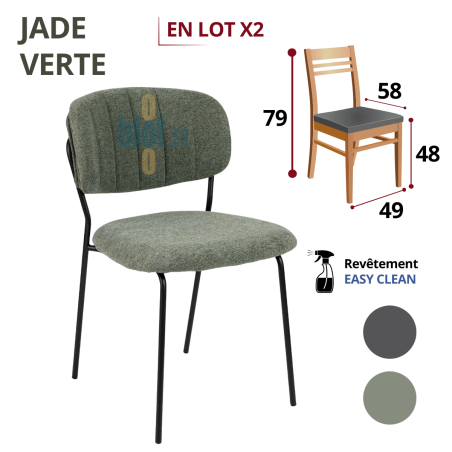 chaise JADE verte structure métal assise garnie revêtement easy clean mobilier restauration professionnel
